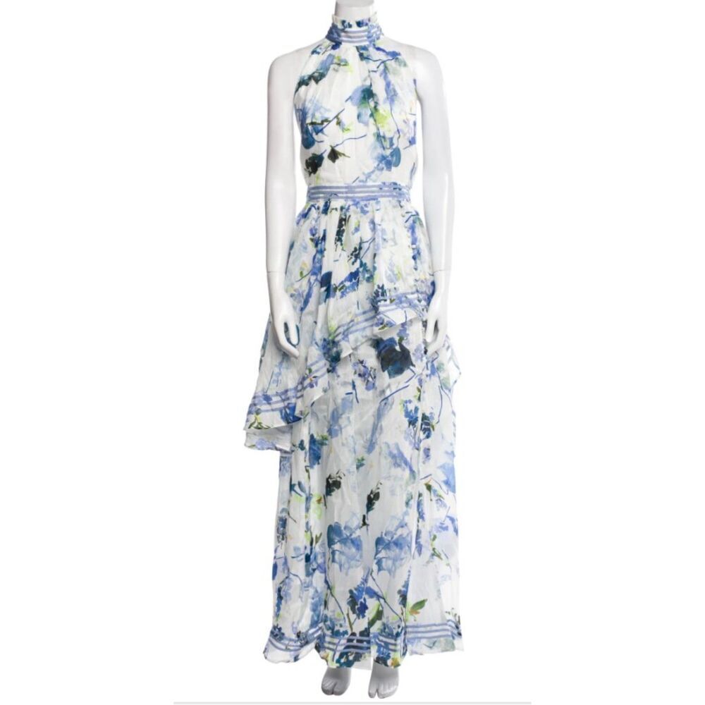 Aje Linen‎ Silk Long Dress Size 16 Evening Gown White Floral Print  Wedding